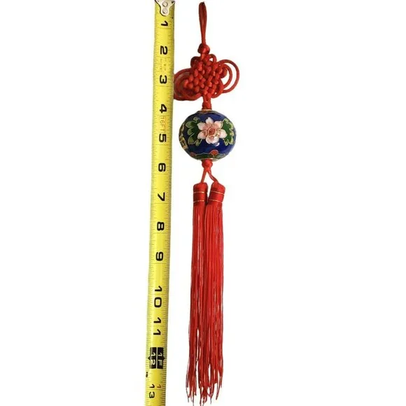 Chinese Ornament Cloisonne Enamel Ball Good Fortune Red Knots Tassel Flower Gold - Picture 8 of 9